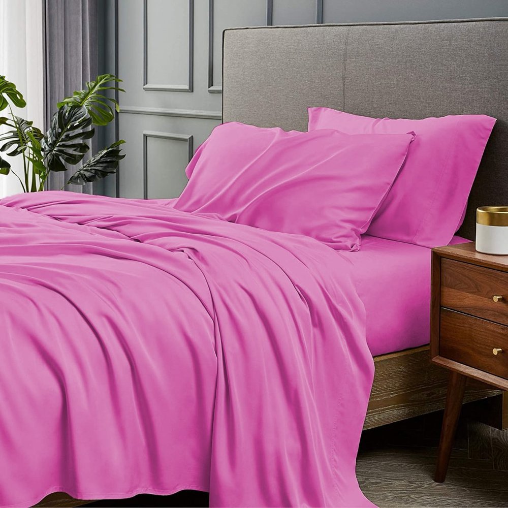 QUEEN - PINK - 4 Piece Bamboo Bed Sheet Set